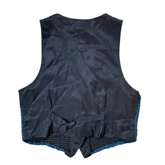 Vintage 80s You Babes Textured Prussian Blue Vest - Picture 2 of 9
